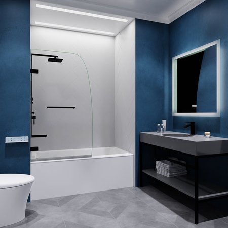 Anzzi Vensea Series 31.5 in. by 56 in. Frameless Hinged Tub Door in Matte Black SD-AZ8074-01MB